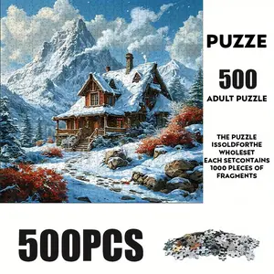 500 Piece Mountain Cabin Theme Puzzle, Large Adult Family Interactive Toy, DIY Home Decor Brain Challenge, Holiday Scene, Perfect Gift