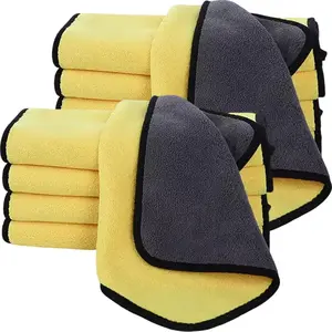 10 Pack Premium Microfiber Towels Coral velvet Washing and Detailing Towels for Car Detailing Household Cleaning Ultra-Soft Super Absorbent, Lint Streak-Free 11.8"x15.8” Cleaning Cloth (Yellow/Grey)