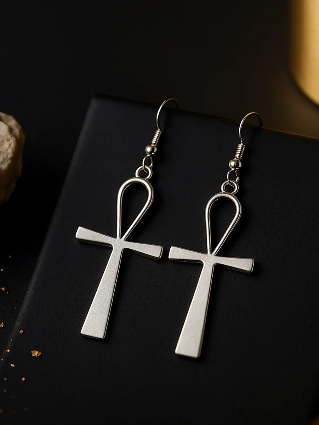 Egyptian Cross Dangle Earrings for Women & Men, Vintage Jewelry Accessory, Unique Design Earrings, Long Festive Gift Idea, Unisex Fashion Statement Piece, Punk Style Earrings