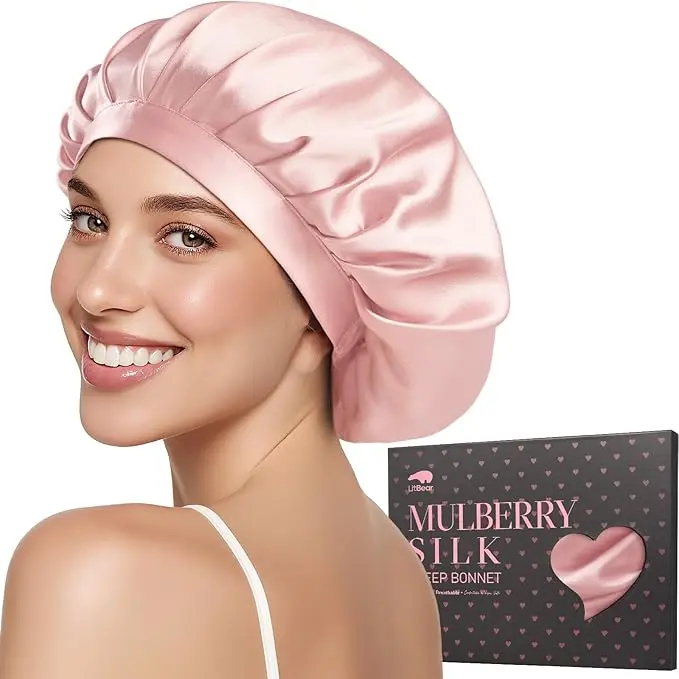 LitBear 100% Mulberry Silk Bonnet for Sleeping, 22 Momme Adjustable Hair Wrap for Women's Daily Haircare, Reduces Frizz, Ideal Gift for Curly Hair