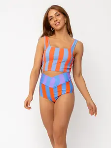 Blue Orange Stripe Rib Knit Set Blue Orange Stripe Rib Knit Set