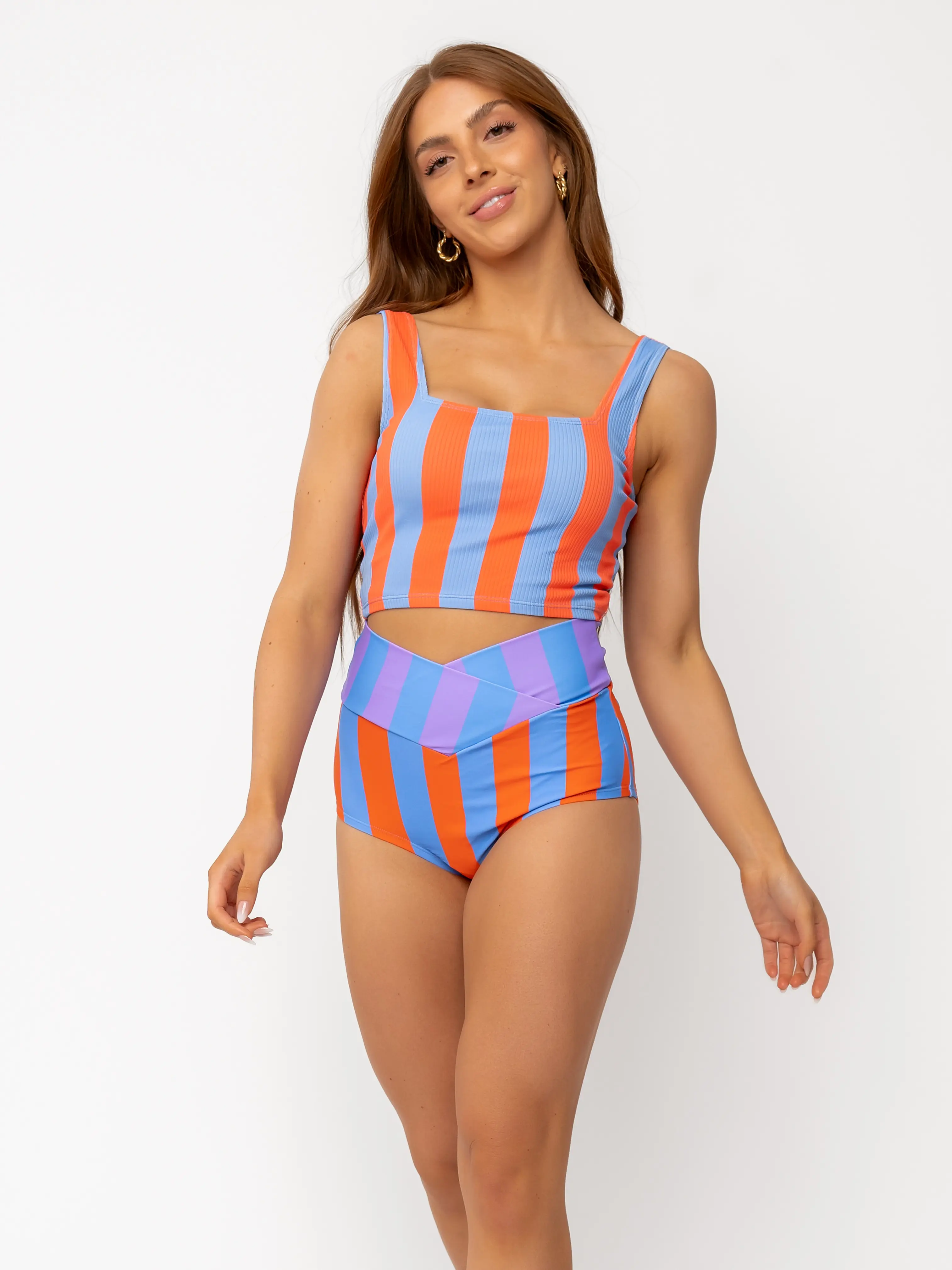Blue Orange Stripe Rib Knit Set