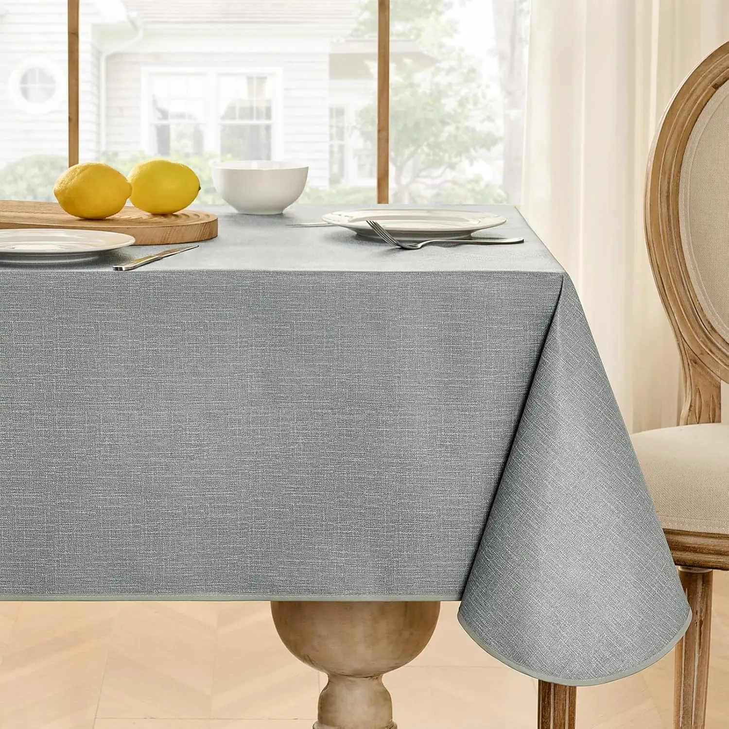 Vinyl Tablecloth Rectangle, Outdoor   Oil Proof Plastic  Binding Table Cloth, Heavy Duty Thick Wipeable PVC Table Covers for Picnic Dining Party - 54 x 78 Inch, Light Grey