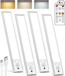 Viral Under Cabinet Lights, 68LED Motion Sensor Indoor Lights, 3 Color Dimmable 1800mAh Rechargeable Magnetic Closet Lights（1/2/4 Pack）, Cordless Battery Operated LED Lighting for Kitchen, Stairs, Home Upgrade