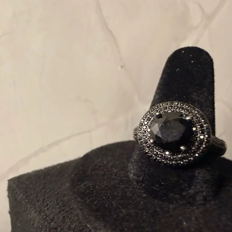 Sterling Silver Black Spinel Double Halo Cocktail Ring Size 8