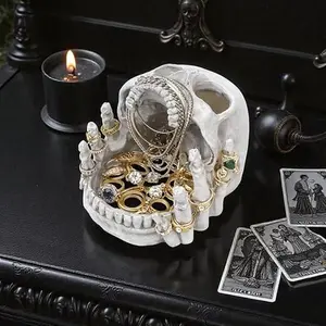 Gothic Skull Jewelry Holder Bowl - Trinket Tray for Rings, Bracelets, Spooky Witchy Room Decor, Halloween Gift Item engagement anniversary party jewelry gift