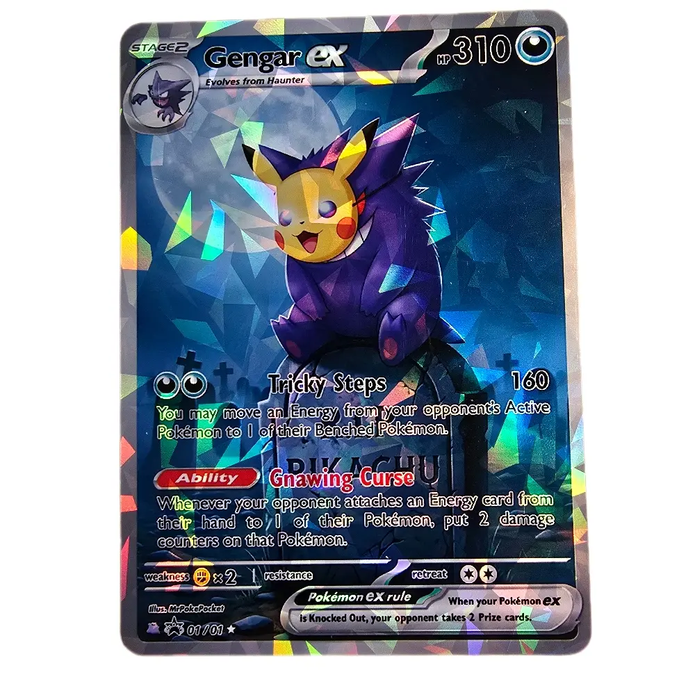 Rest in Peace Pikachu Gengar ex Custom Card, Shattered Glass Holo Finish