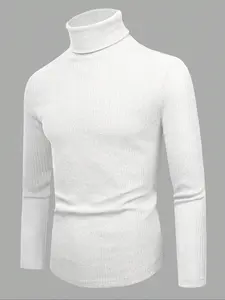 Men's High Neck Knitted Pullover Sweater, Solid Color Knitwear, Casual & Formal Wear, Comfortable Fit, Long Sleeve Top