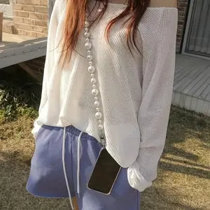 Elegant Faux Pearl Crystal Phone Strap, Lightweight Fashion Style Women's Neckband, Detachable Hook, Universal Phone Case Accessory, Cell Phone Charm, Phone Chains
