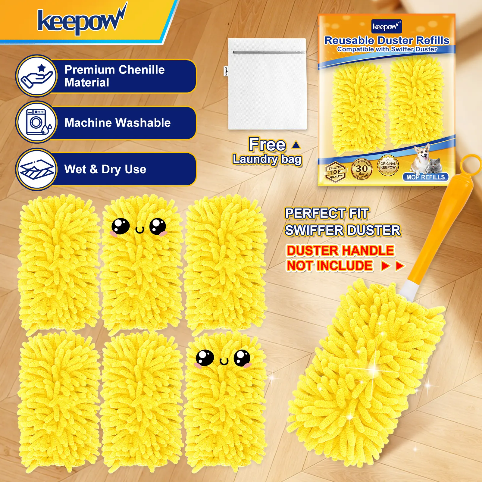 KEEPOW Reusable Microfiber Cleaning Dusters Compatible with Swiffer Duster Refills, Washable 360° Heavy Duty Duster Refills (Handle is Not Included),dorm essentials,home essentials