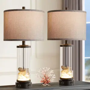 25” Coral Magic! Coastal lamp set with USB, night light—2-pack beach charm