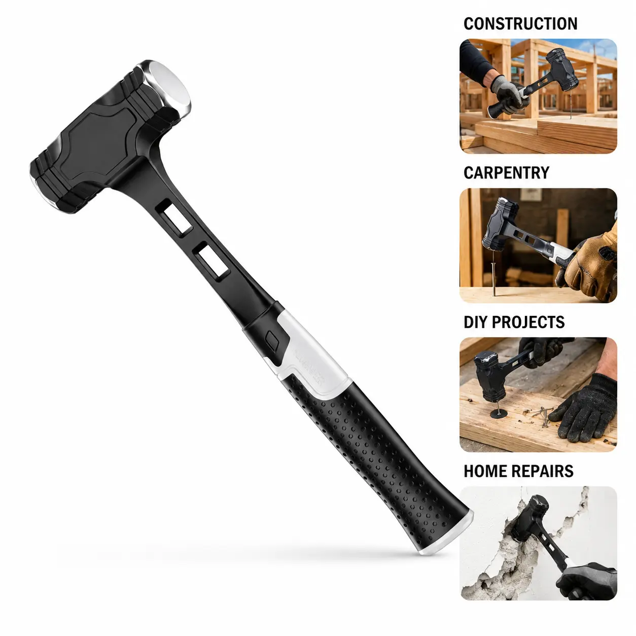 2/3/4 lb Octagonal Steel Hammer - Heavy-Duty Single-Piece Hand Hammer with Durability, Anti-Slip Grip Handle for Construction, Masonry & Carpentry Projects, 4lb Metal-Work Compatible Tool