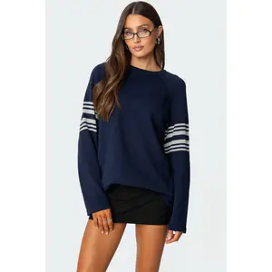 Contrast Stripe Oversized Knit Top