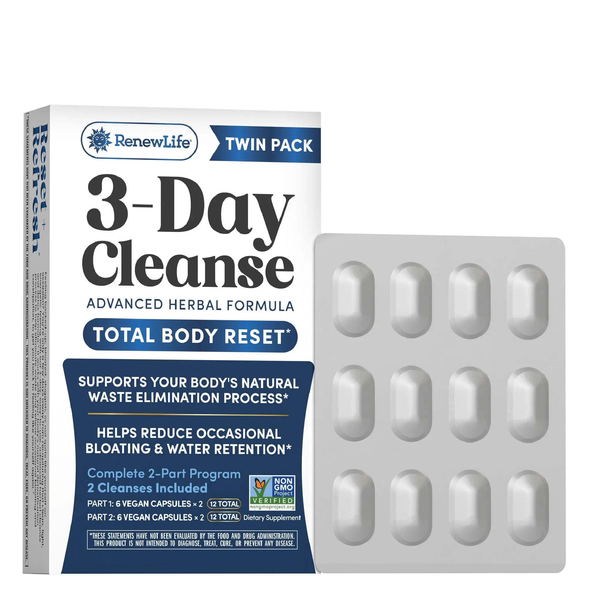 Renew Life 3-Day Cleanse Twin Pack – Helps Support Waste Elimination, Reduces Occasional Bloating & Water Retention – Total Body Reset – Herbal Formula