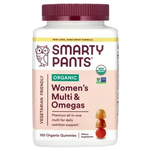SmartyPants Organic Women's Multi & Omegas, Raspberries, Lemon Lime and Grape, 120 Organic Gummies