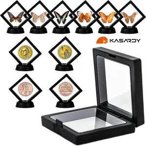 KASARDY 10pack 3D Floating Display Case, Black Display Stand Holder, Challenge Coin Display Holder, Small Shadow Box for Earrings, Rings, Brooch, Military Medal, Black
