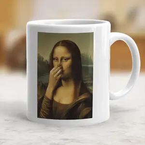 Piece Mimics Mona Lisa Covering Her Nose Vintage Stink coffee mug, Parody Artwork Cup, 11oz 15oz Ceramic Mug, Hilarious Coffee Mug, Friend, Funny Christmas Coffee Mug, Gag Gift, Printed in the USA