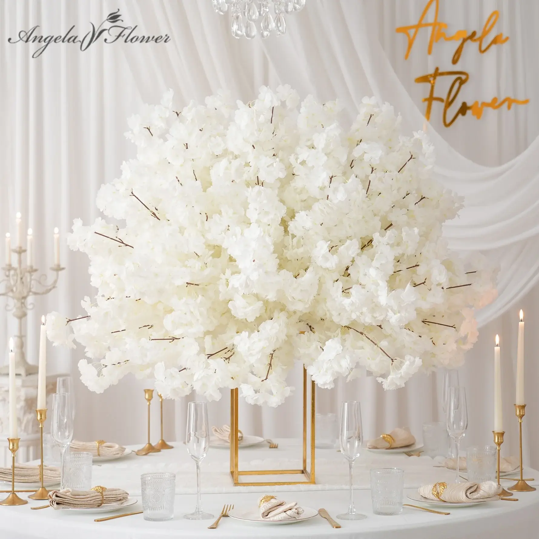 Silky A7454 White Cherry Blossom Rose Flower Ball - Decorative Floral Decor, Wedding Table Centerpiece, Home Supplies, Party Decoration, Business Event Props, Decorations Accessories