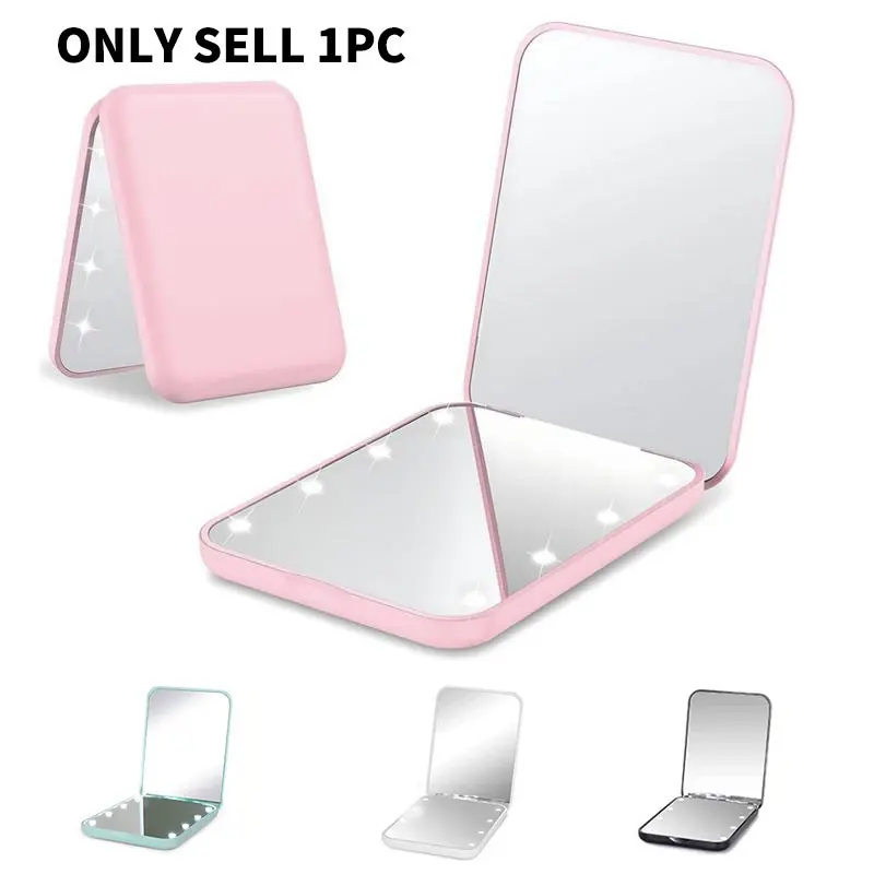 Portable LED Light Makeup Mirror, Foldable Mini LED Makeup Mirror, Lighted Pocket-Size Handheld Mirror for Women & Girls, Small Compact LED Travel Makeup Mirror, Foldable Vanity Mirror, Travel Mirrors, Makeup Mirror With Lights