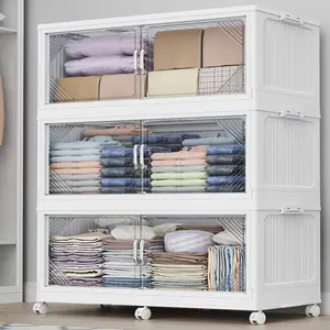 Plastic Stackable Storage Bins with Lid, Extra Large Closet Organizers Collapsible Cabinets Boxes With Drawers, Foldable Containers for Home Garage, V60