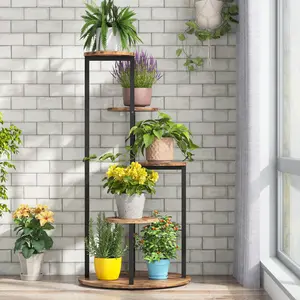LITTLE TREE Corner Plant Stand Indoor, 4-Tier Tall Plant Shelf Holders for Multiple Potted Plants, Wood Flower Pot Stands with Metal Frame for Balcony Garden Patio, Easy Assembly (Rustic Brown)