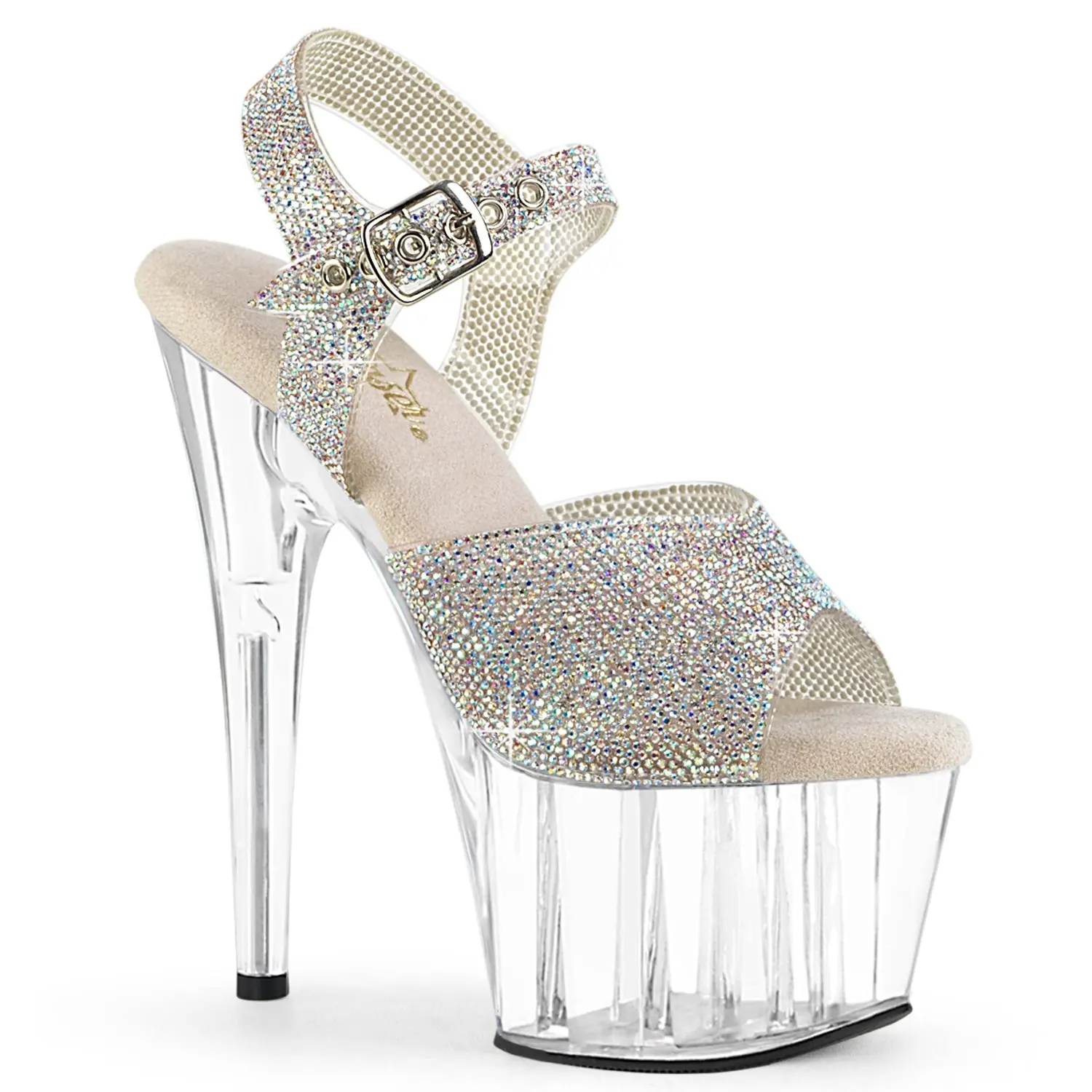 Pleaser Women's Silver Rhinestone Platform Sandal - 7" (178mm) Stiletto Heel, 2 3/4" (70mm) Platform, Open Toe, Ankle Strap, Sparkling Details, Elegant Footwear