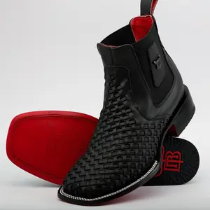 Men’s Black Basketweave Botin - Square Tie
