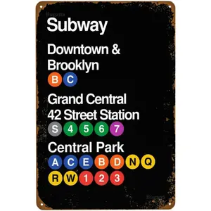 Vintage New York City Subway Metal Wall Art Sign - 8x12 in Retro Tin Print with Downtown, Brooklyn, Grand Central 42 St Station, Boston Pro Sports Venue Designs for Man Cave, Home Decor, Boston Pro Sports Venue Subway