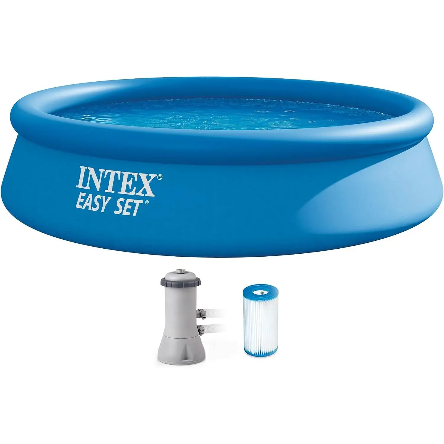 INTEX Easy Set 12 ft x 30in PVC Above Ground Inflatable Pool Set - Round Giant Inflatable Pool with Fast Assembly, 530 GPH Cartridge Filter Pump and Type A Cartridge