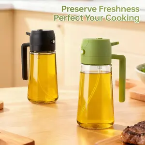3pcs 16oz Glass Oil Sprayer & Dispenser Set, 2-in-1 Kitchen Utensils (Black, Green, White) for Air Fryer, Salad, 470ml Oil Dispenser Set for Kitchen Use