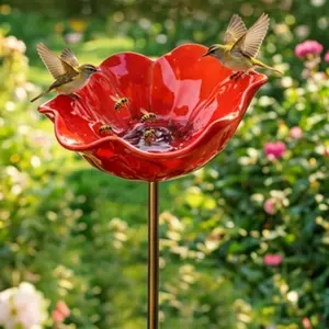 3D 1pc Handmade Metal Garden Insert Card Bird Bee Bath Butterfly Drinking Station Pollinating Insect Feeder Hummingbird Drinker Hummingbird Feeders Courtyard Decoration Creative Styling Colorful Plant Vertical Sculpture Outdoor