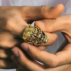 U7 Gothic Hannya Mask Skull Ring – Cool biker jewelry, men’s cool signet ring for Halloween