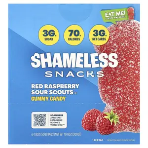 Shameless Snacks Gummy Candy, Red Raspberry Sour Scouts®, 6 Bags, 1.8 oz (50 g) Each