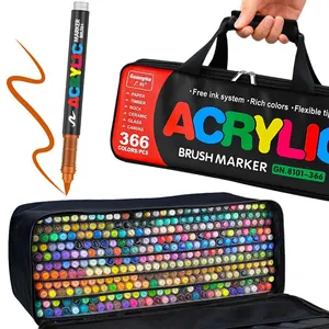 Acrylic Paint Markers Set,Soft Brush Tip,Direct-Liquid Ink System, Paint Markers for Rock Painting, Fabric, Wood, Canvas, Plastic, Permanent,Washable,Quick-Drying,Waterproof, Brush Pens, Acrylic Drawing Markers