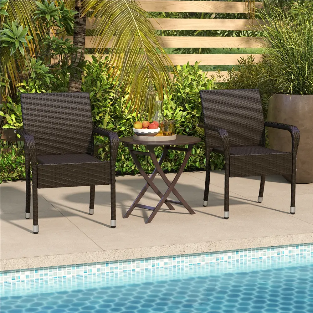 Costoffs Set of 2 Outdoor Rattan Patio Chairs, All-Weather Waterproof PE Wicker Seating with Fixed Arms, Adjustable Footpads, Stackable Design, Requires Assembly, for Backyard, Poolside, Patio Furniture Set, Outdoor Patio Furniture