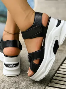 Women's Height Increasing Slimming Velcro Thick Sole Dad Sneakers, Young Women Daily Commute Vacation Travel Party Summer Sandals