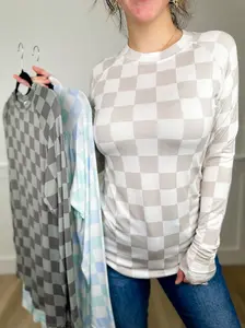 Over My Head Rayon Blend Long Sleeve Checkered Avery Mae Top - 3 Colors Soft Knitwear Lightweight Womenswear
