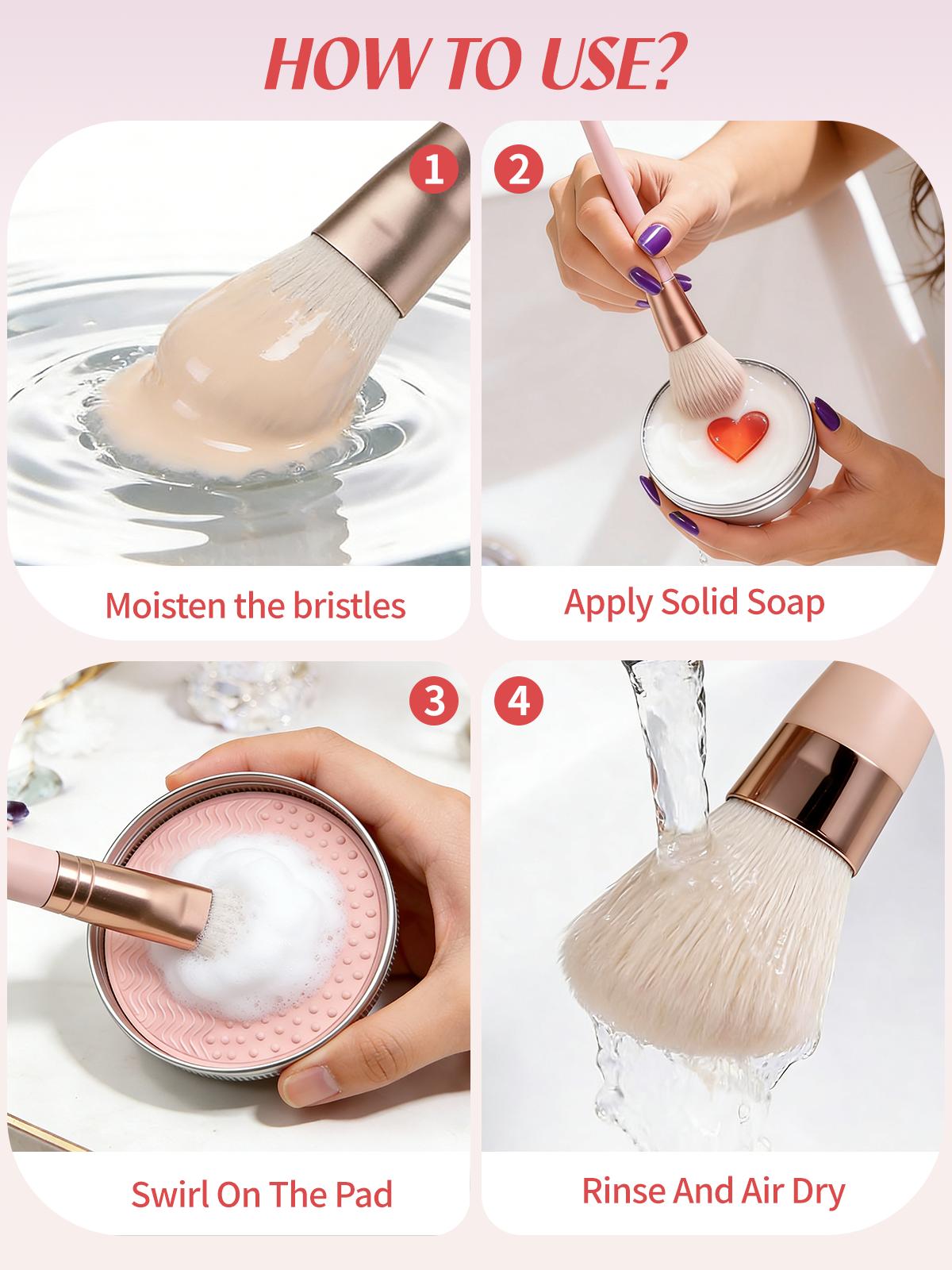 Makeup Brush Cleaner Soap with Silicone Mat, Deeply Cleans Waterproof Makeup for Synthetic & Natural Brushes & Sponges – Vegan, Cruelty-Free & Easy-Rinse,