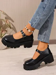 Women's Spring Fall New Height Increasing Chunky Heel Mary Jane Shoes, Platform Mary Janes, Slip-On Low Top Platform Sneakers, Preppy Style All Seasons