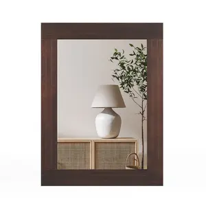 COSTWAY - Wood Framed Wall Mirror for Bedroom Living Room Vanity Entryway-Brown