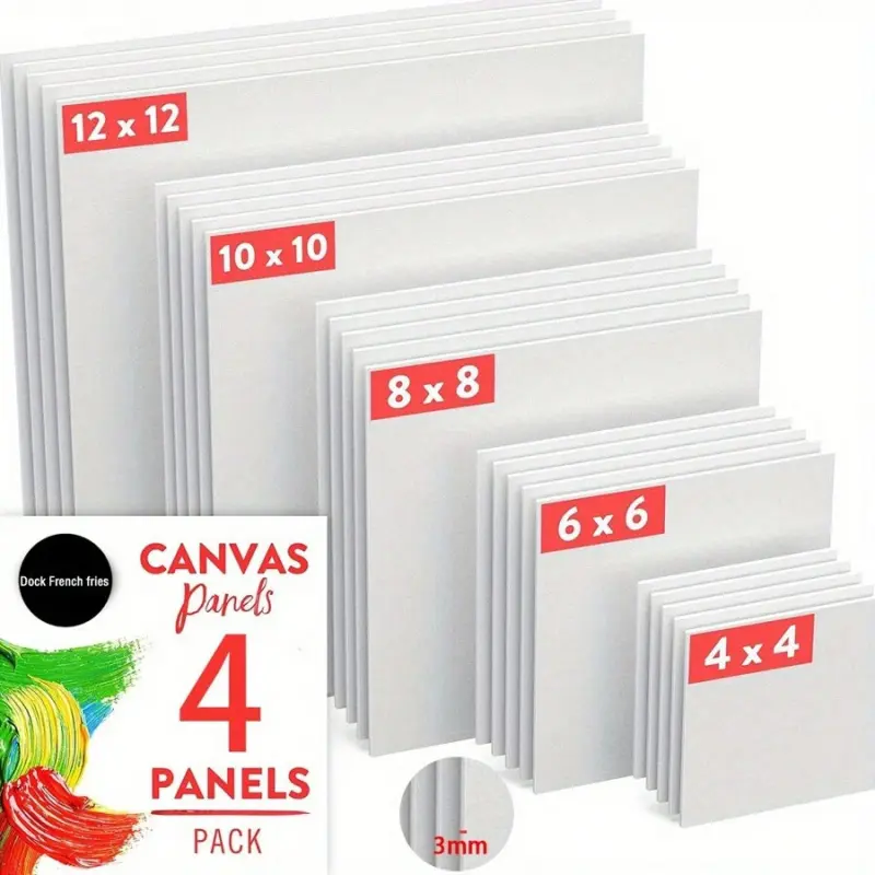 4pcs Blank Canvas Panel - 20.32x20.32 cm Artist Grade Boards for Painting, Sketch with Acrylic, Gouache, Tempera - Art Supplies for Adults, Professionals - Ideal for Back to School, School Supplies, Classroom Supplies