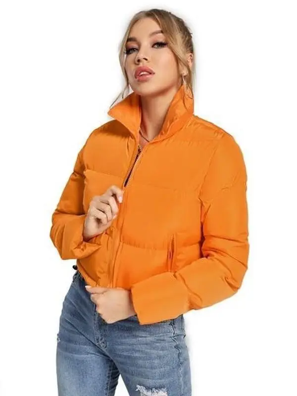 Super Cool Stand-up Collar Puffer Cropped Jacket Womenswear Cardigan Cotton fall sweater cozy outerwear elegant coat