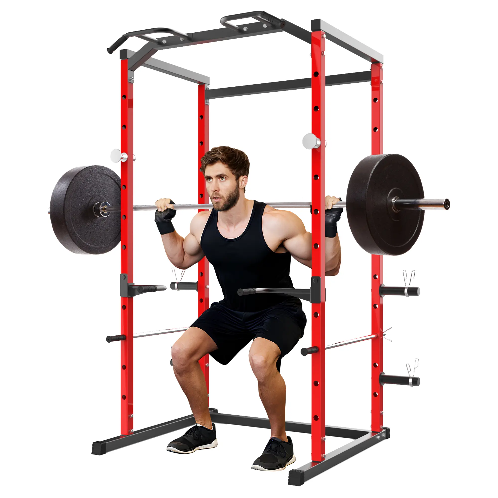Heavy Duty Power Cage Squat Rack for Home Gym, 1100LB Capacity Power Rack with Pull-Up Bar, Dip Bars, & Adjustable Safety Bars, Weight Workout Machine