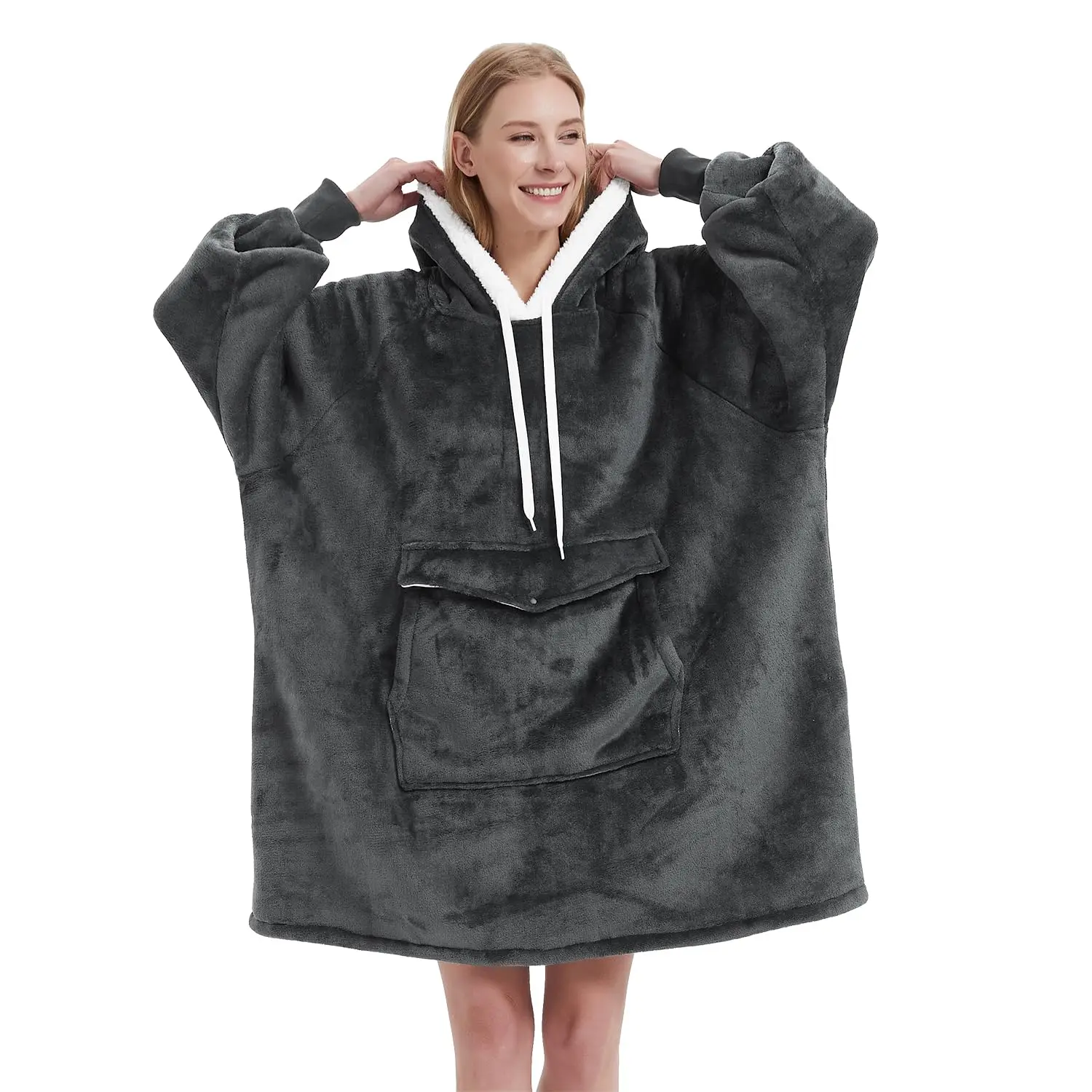 Qeils Oversized Wearable Blanket Hoodie, Comfy Sherpa Sweatshirt Pullover Jacket