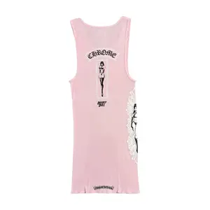 Women's Sleeveless Chrome Hearts x Deadly Doll Cross Logo Tank Top - Multi-Color (Pink, Black) Womenswear Top