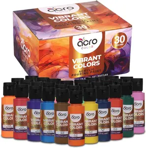 Acrylic Pouring Paint Set, 30 Colors, Vibrant, Pastel, or Metallic Sets, 2 Ounces Per bottle