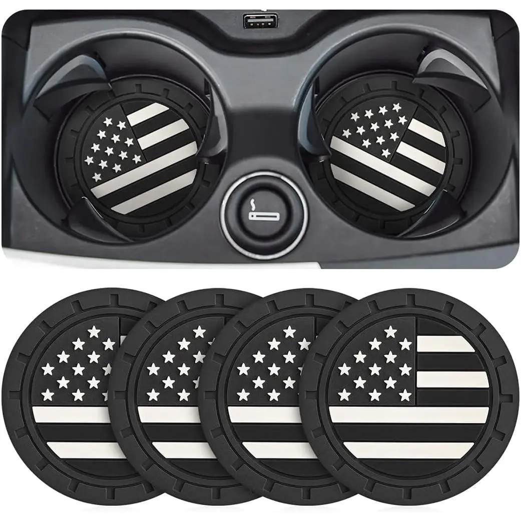 4-Pack Patriotic American Flag Car Cup Holder Coasters, 2.75 in Eco PVC Plug-Ins, Double-Sided Non-Slip Structure, Quick-Install Anti-Scratch Car Hardware Accessories