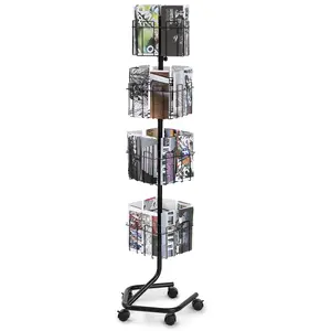 VEVOR Brochure Display Rack,  4-Tier 32 Pockets Rotating Magazine Literature Display Stand for Postcards, 360° Spinning Greeting Cards Rack with 5 Wheels (2 Lockable) for Shop Exhibitions Office