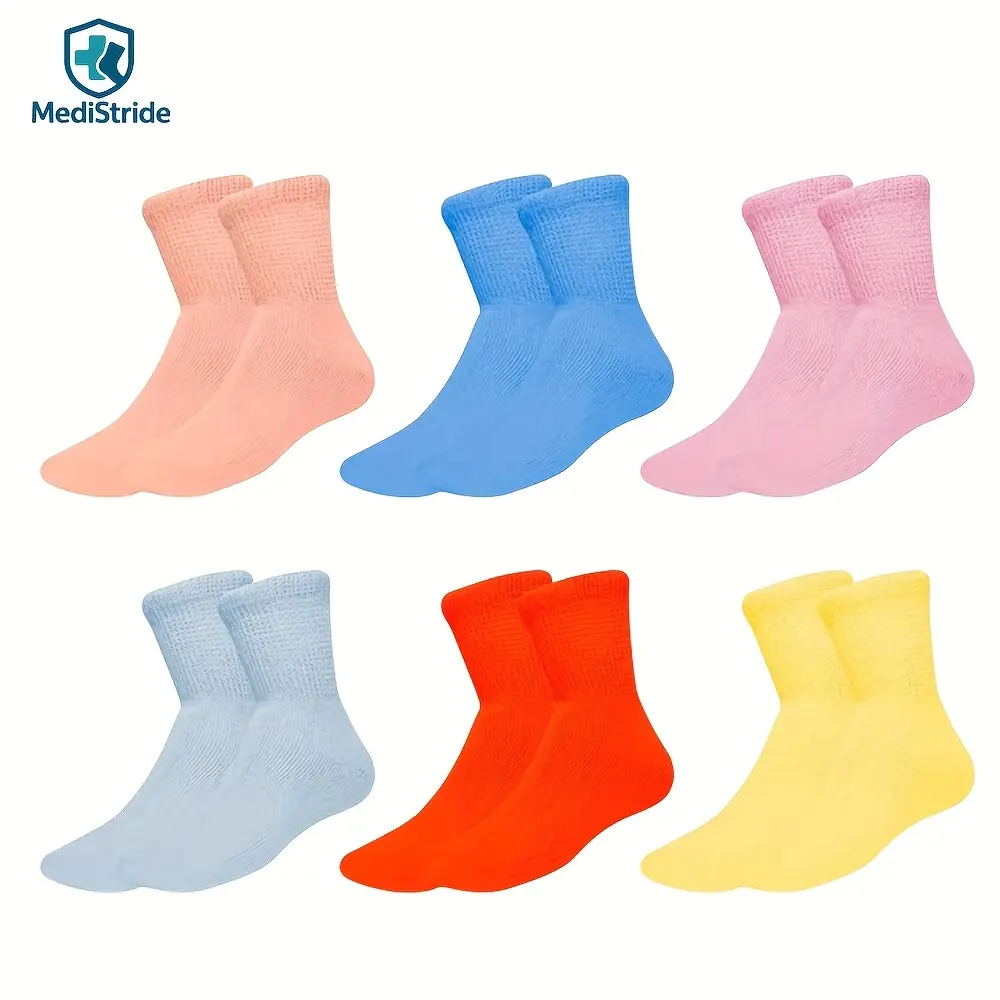 6 Pairs and 12 Pairs Colorful Non-binding Diabetic Socks, Seamless Toe, Promote Blood Circulation, Suitable for Sensitive Feet, Moisture-wicking Cotton Socks