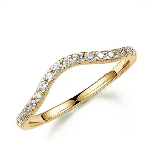 1.8mm Moissanite Curved Wedding Band for Women, D Color VVS1 Clarity Round Lab Created Half Eternity Ring 14K White Yellow Rose Gold Vermeil Moissanite Contour Stackable Rings for Women